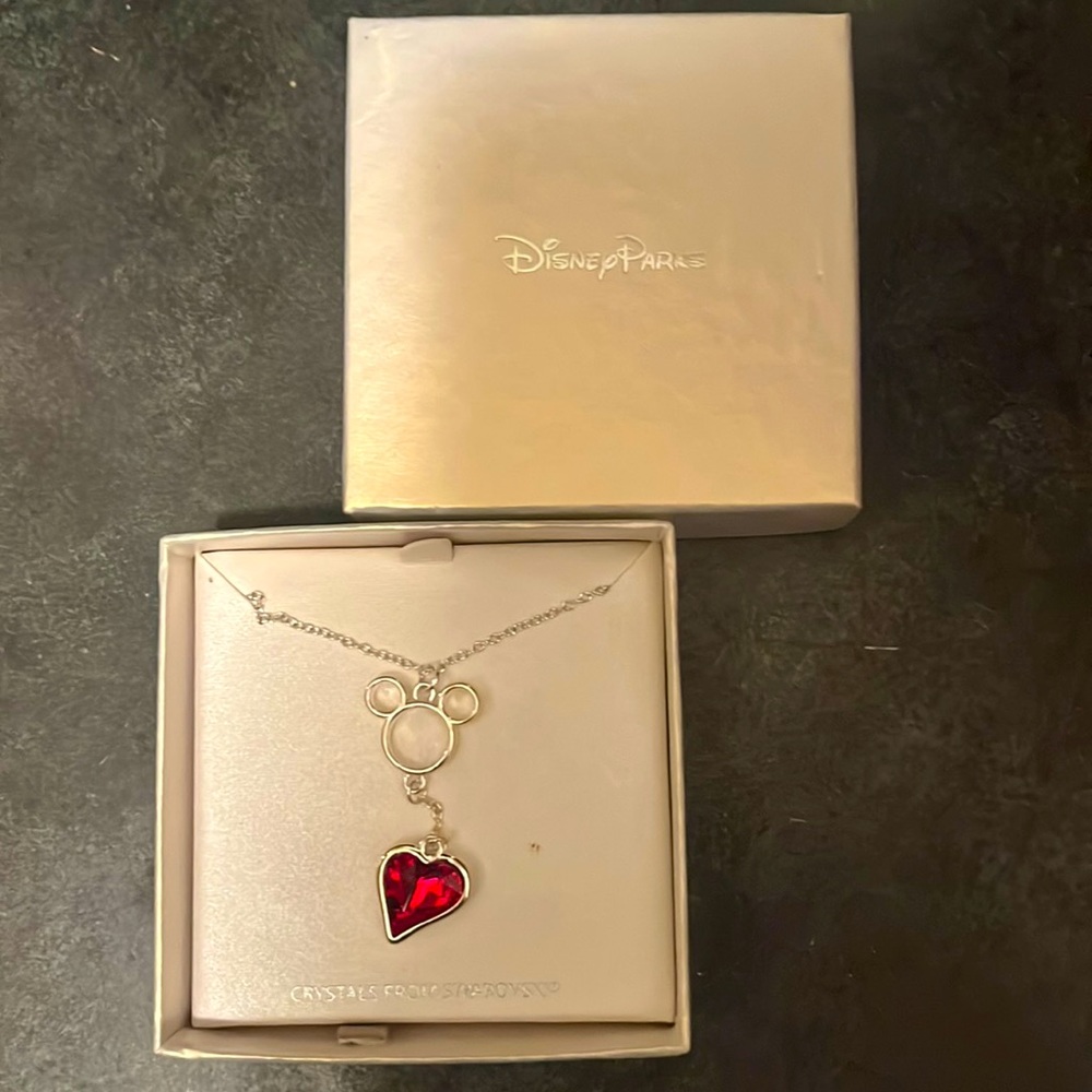 Disney Swarovski Mickey Necklace w/ Red Heart Pendant❤️